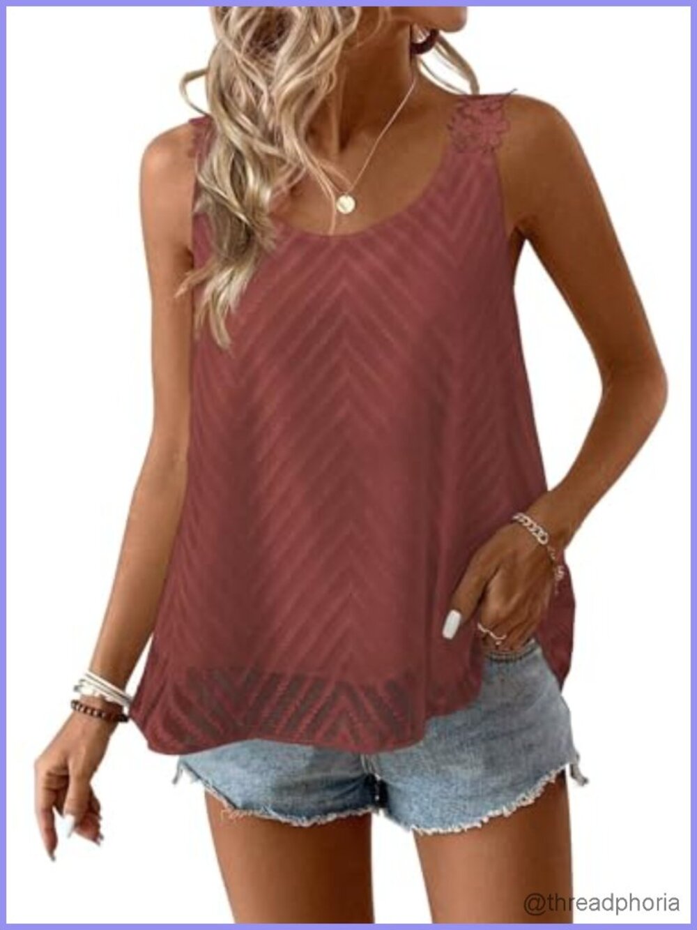 Women's Sleeveless Lace Trim Tank Top Flowy Boho Summer Camisole